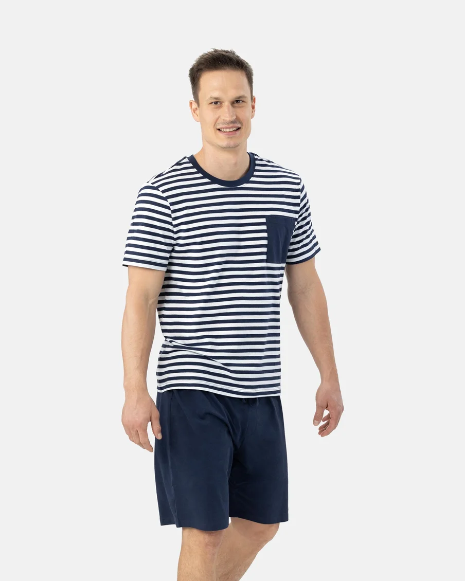 Image 1 of - mensshortpjsetbluestripepeacoat1jpg