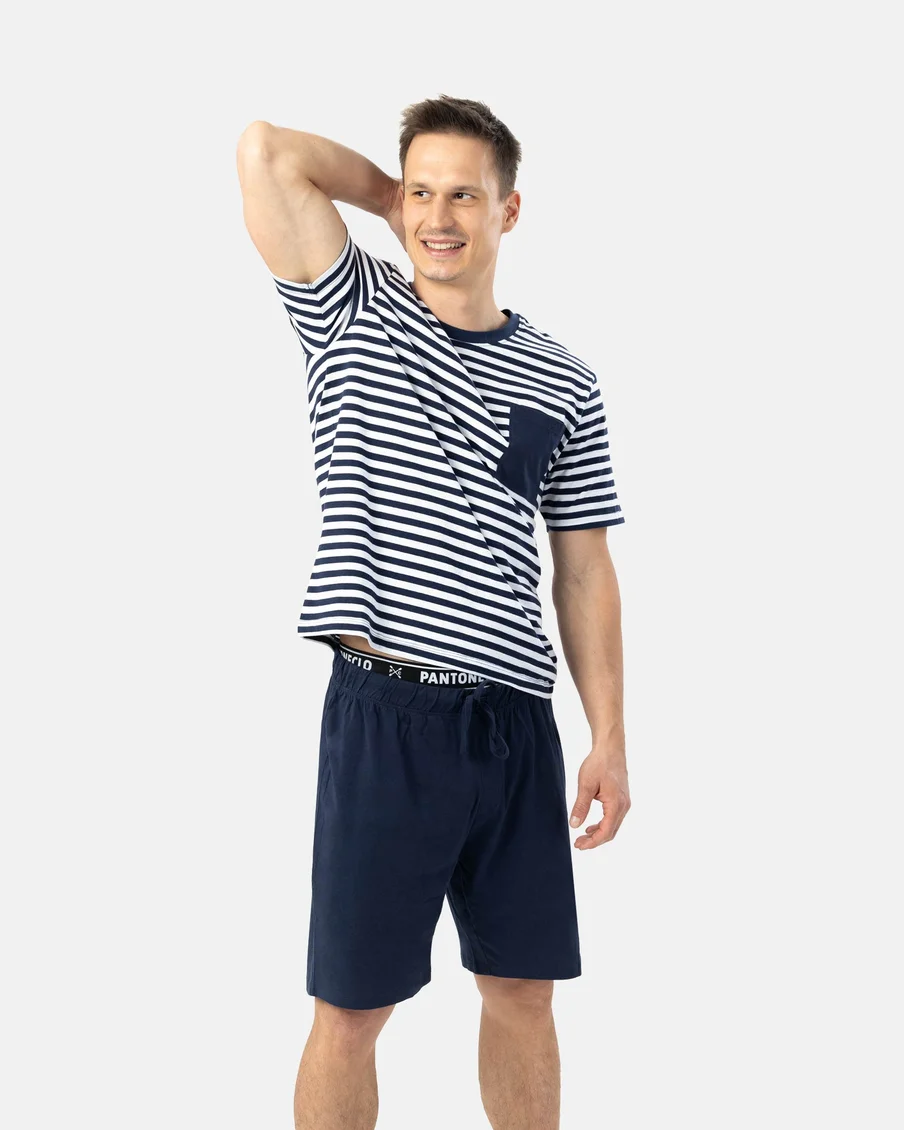 Image 3 of - mensshortpjsetbluestripepeacoat3jpg