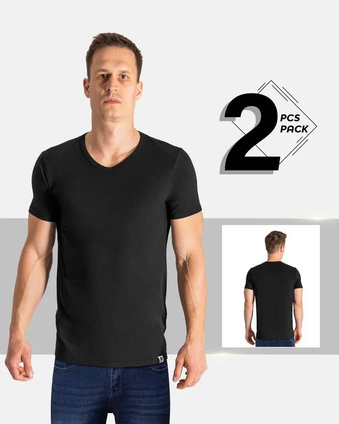 T-shirt s V-izrezom od bambusove viskoze – Paket 2 kom.