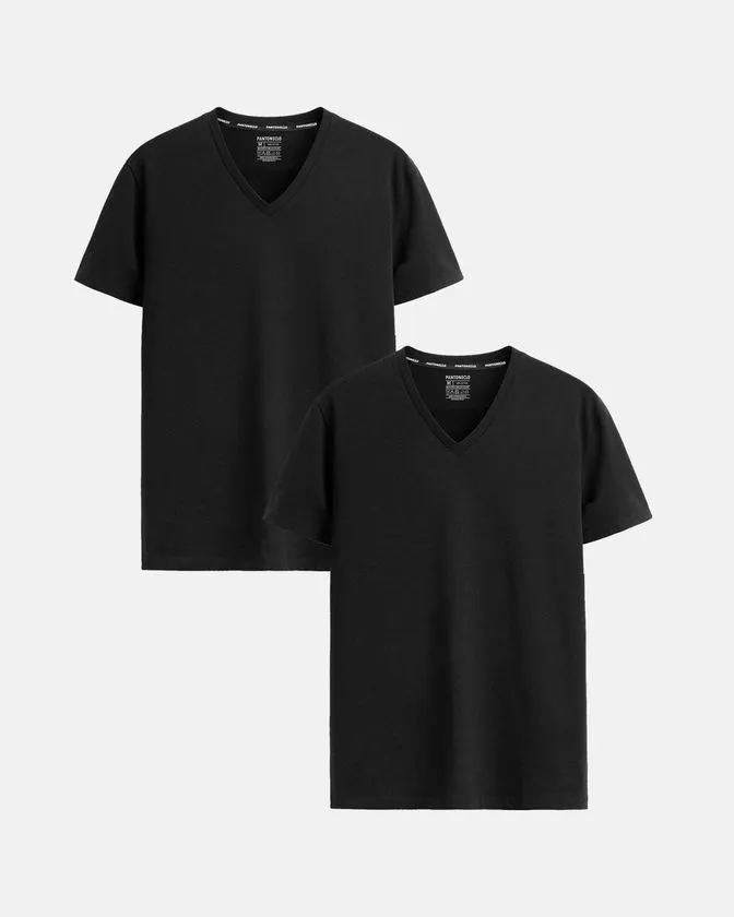 T-shirt s V-izrezom od bambusove viskoze – Paket 2 kom.