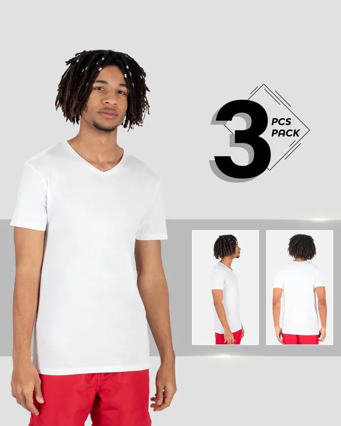 Majica s V izrezom od mekog pamuka – Paket 3 kom.