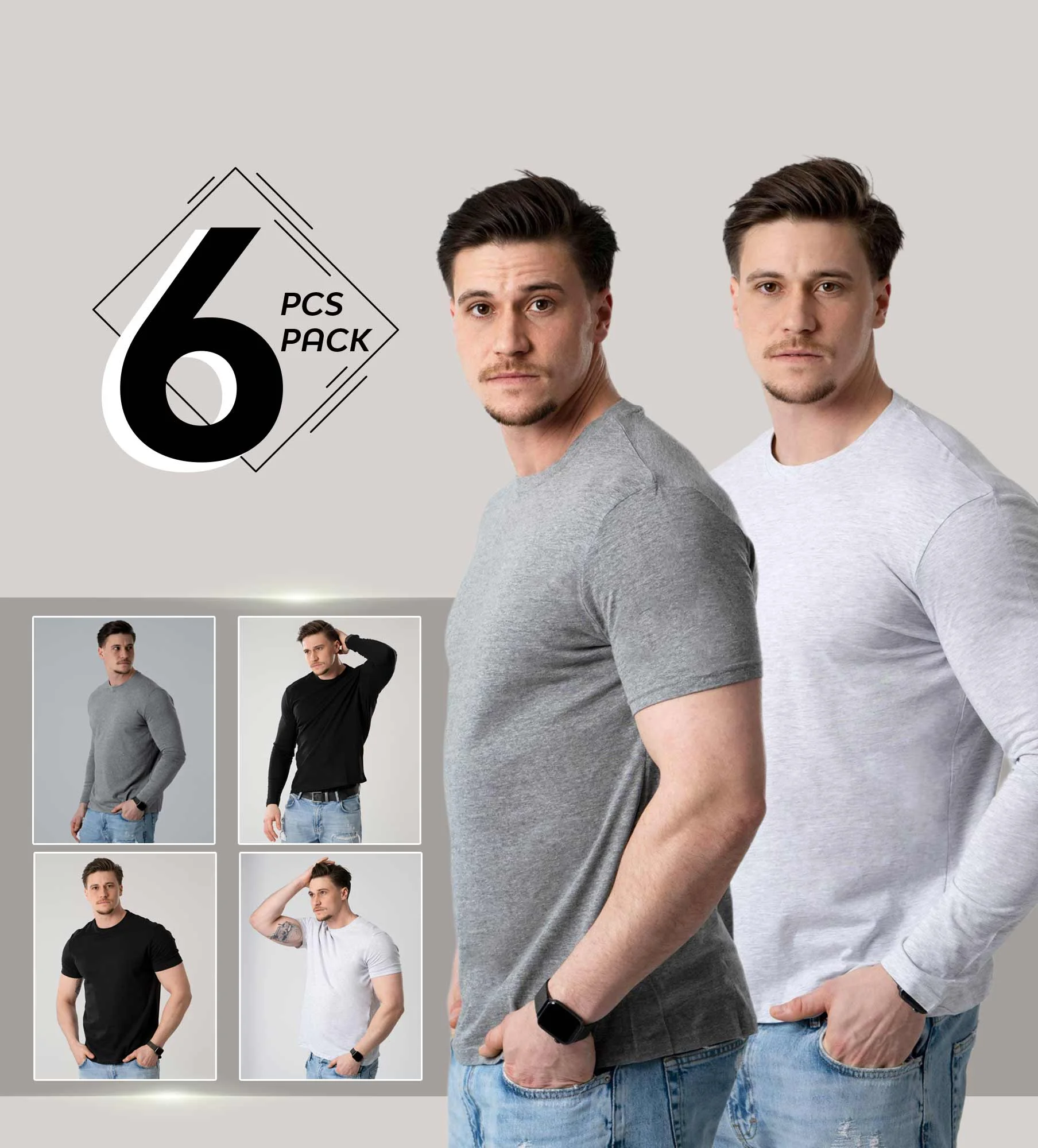 Muška 6-komadna pakiranja dugih i kratkih rukava majica
