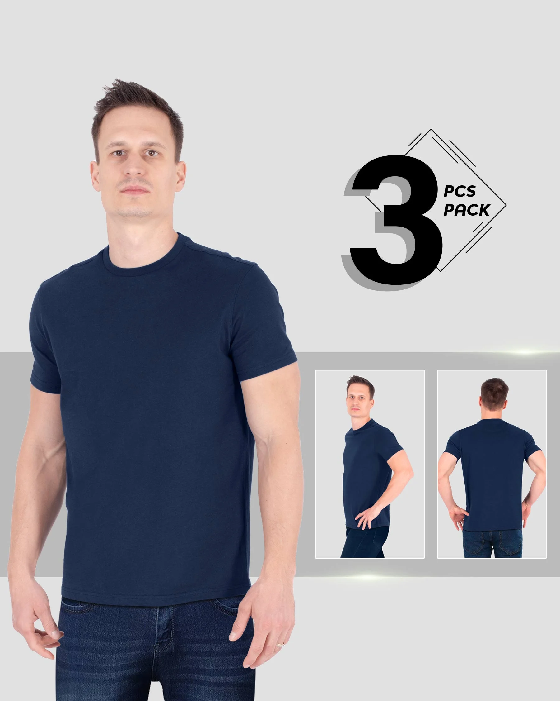 Majica s okruglim izrezom od mekane pamuka – Paket 3 kom.