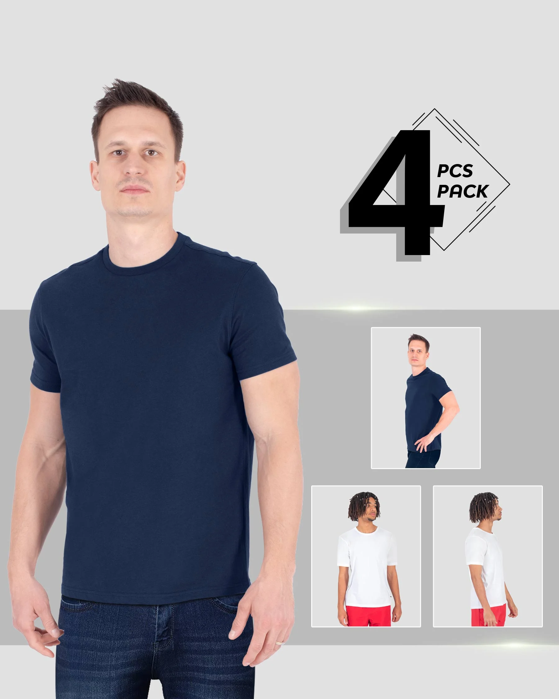 Majica s okruglim izrezom od mekane pamuka – Paket 4 kom.